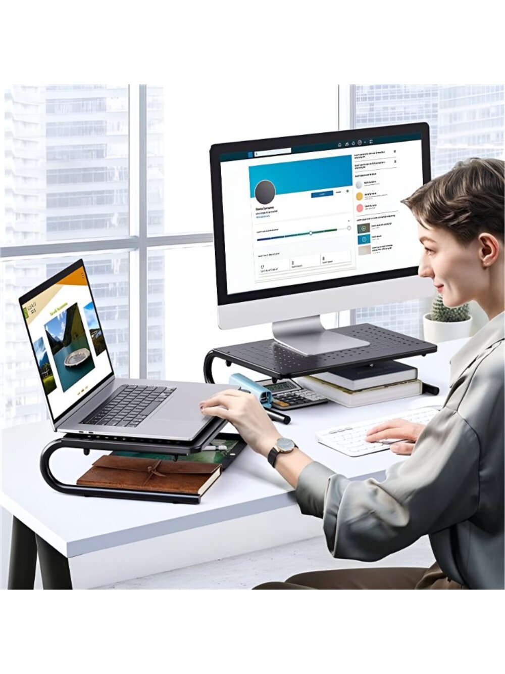 Monitor Stand Riser, Monitor Riser,Laptop Shelf w/Vented for Screen - Picture 5 of 7